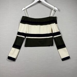 JOA Los Angeles Top Womens Small Striped Chic Casual Off Shoulder Cropped